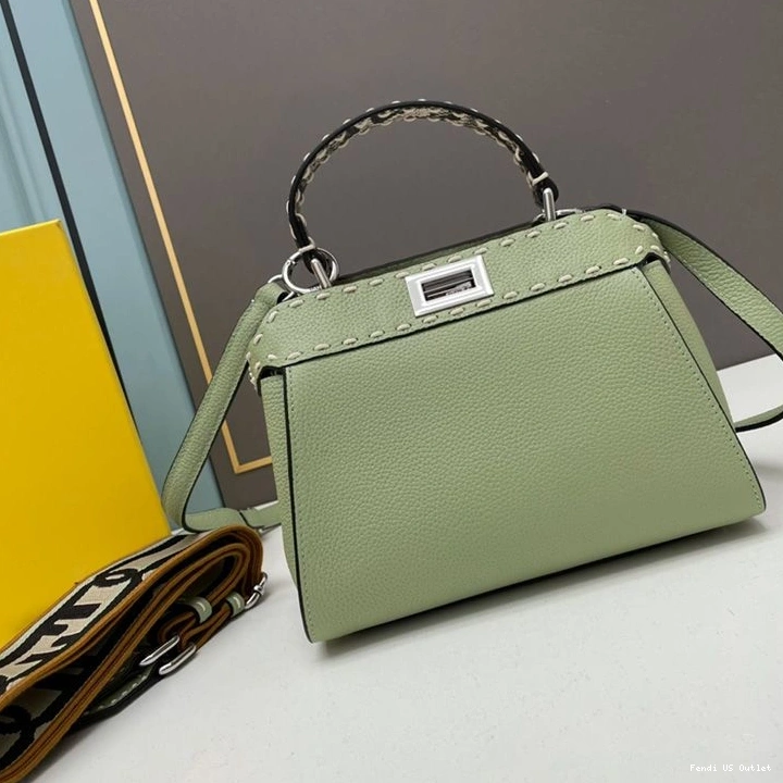 HOT Leather Stitching Mini Bag Iconic Peekaboo Fendi In Calf Green 0708